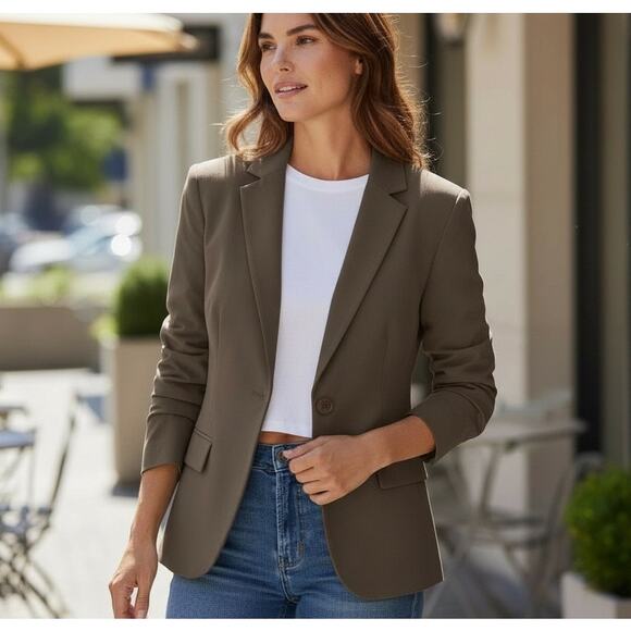 Jones New York 100% Silk Blazer Jacket Suit Brown Silky Satin Feel SZ 16 Lined - Picture 1 of 8